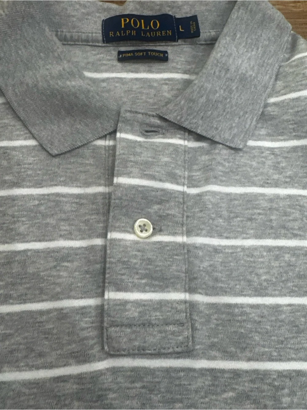 Polo Ralph Lauren Pima Soft Touch Gray White Striped Polo Shirt Men’s Large